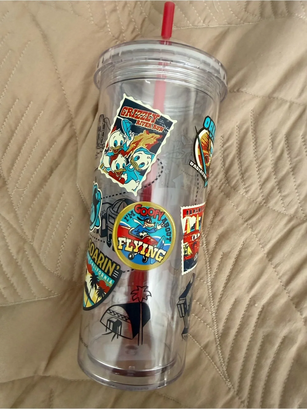 Disney Clear California Adventure Tumbler with Red Straw and Mickey Art